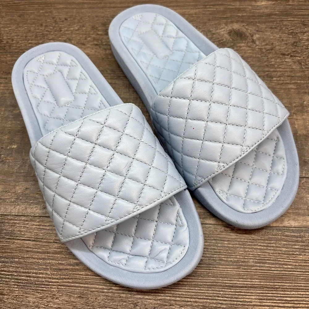 APL Slides Women's 7 Leather Lusso Ice Blue Sandals NEW Defect